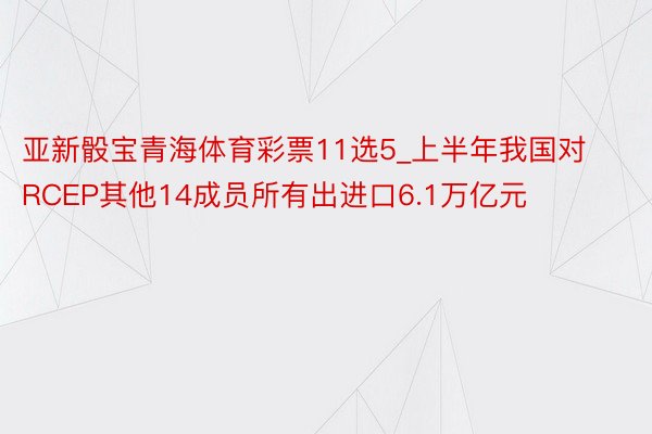 亚新骰宝青海体育彩票11选5_上半年我国对RCEP其他14成员所有出进口6.1万亿元