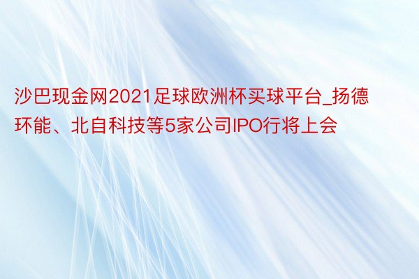 沙巴现金网2021足球欧洲杯买球平台_扬德环能、北自科技等5家公司IPO行将上会