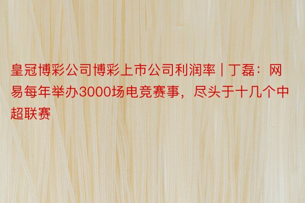 皇冠博彩公司博彩上市公司利润率 | 丁磊：网易每年举办3000场电竞赛事，尽头于十几个中超联赛