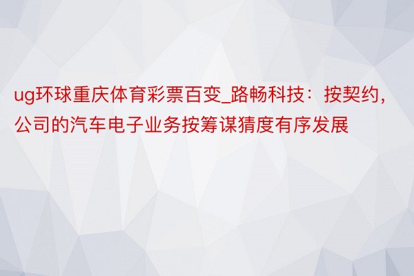 ug环球重庆体育彩票百变_路畅科技：按契约，公司的汽车电子业务按筹谋猜度有序发展